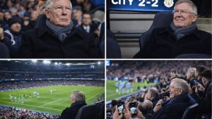 Sir Alex Ferguson xuất hiện trên khán đài Etihad gây sốt với phản ứng khi Man City bị gỡ hòa